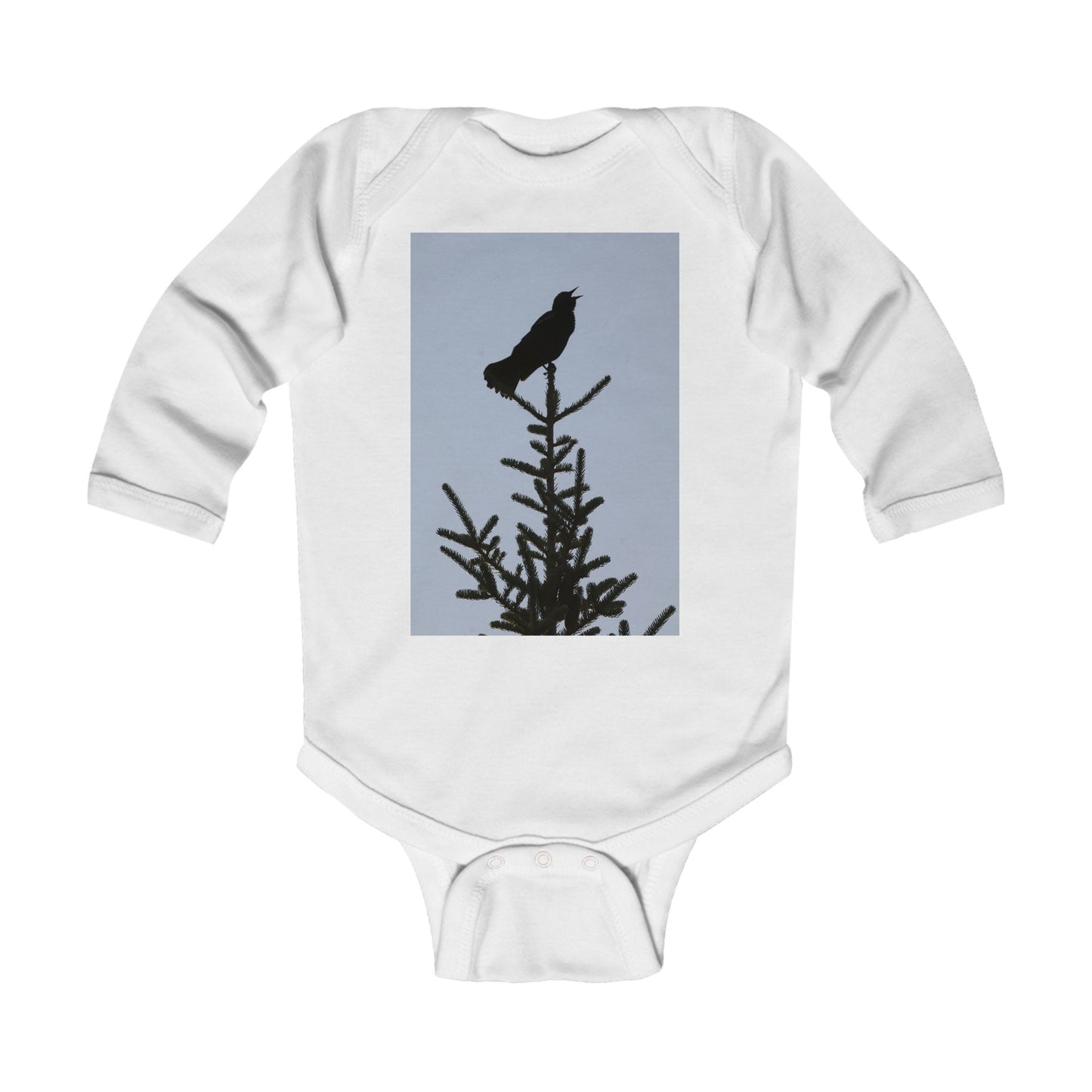 Infant Bodysuit with Crow Silhouette on Pine - Cute Nature Baby Onesie