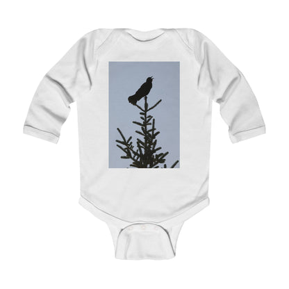 Infant Bodysuit with Crow Silhouette on Pine - Cute Nature Baby Onesie