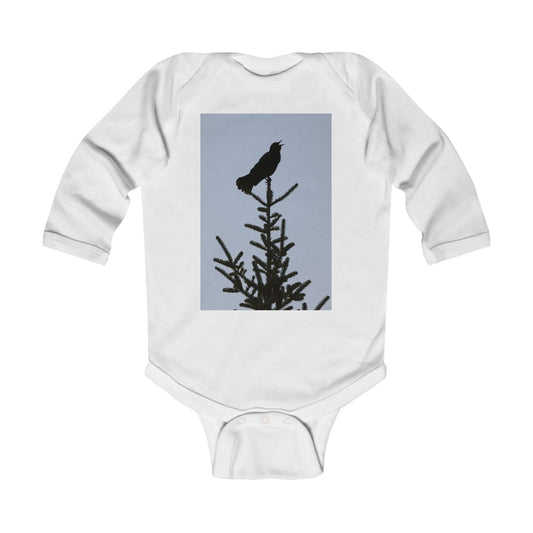 Infant Bodysuit with Crow Silhouette on Pine - Cute Nature Baby Onesie
