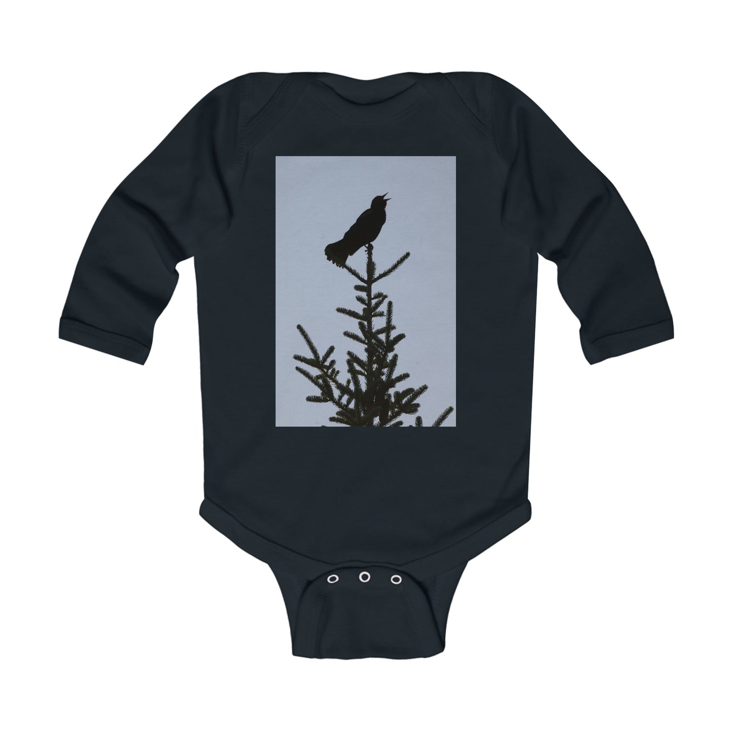 Infant Bodysuit with Crow Silhouette on Pine - Cute Nature Baby Onesie
