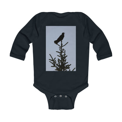 Infant Bodysuit with Crow Silhouette on Pine - Cute Nature Baby Onesie