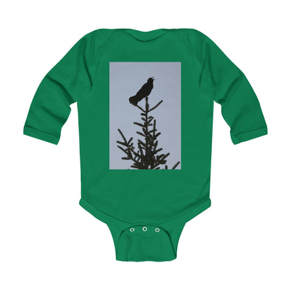 Infant Bodysuit with Crow Silhouette on Pine - Cute Nature Baby Onesie