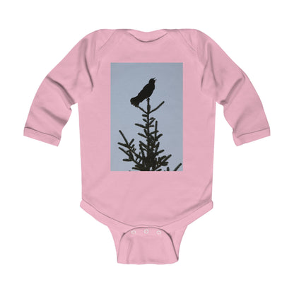 Infant Bodysuit with Crow Silhouette on Pine - Cute Nature Baby Onesie