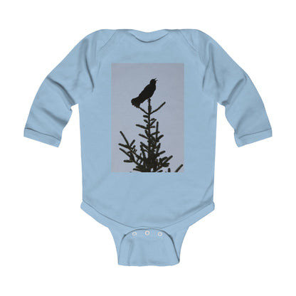 Infant Bodysuit with Crow Silhouette on Pine - Cute Nature Baby Onesie
