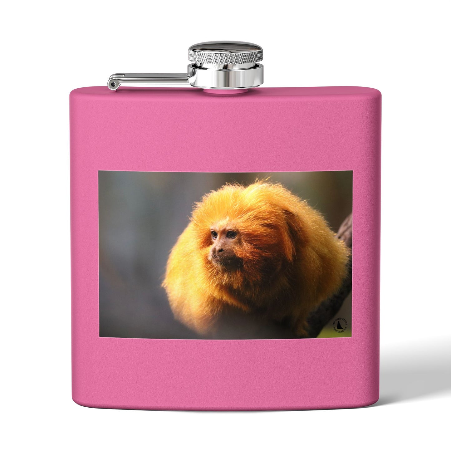 6oz Stainless Steel Flask with Golden Lion Tamarin Photo