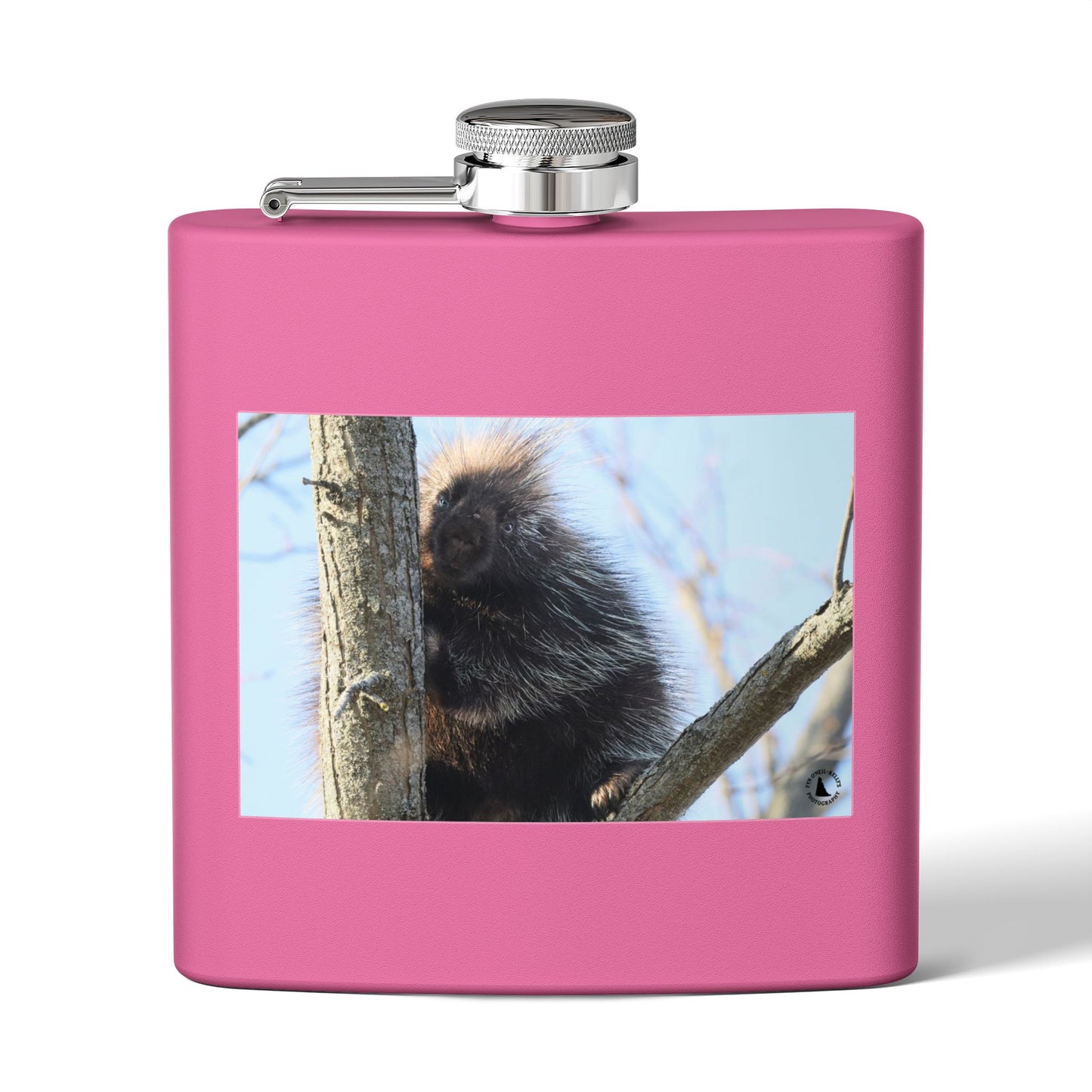 Porcupine Photo Stainless Steel Flask — 6oz Wildlife Hip Flask