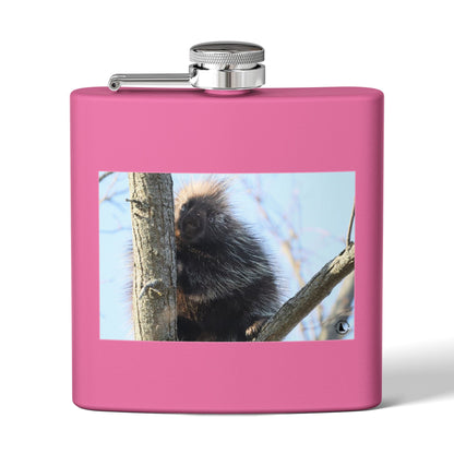 Porcupine Photo Stainless Steel Flask — 6oz Wildlife Hip Flask