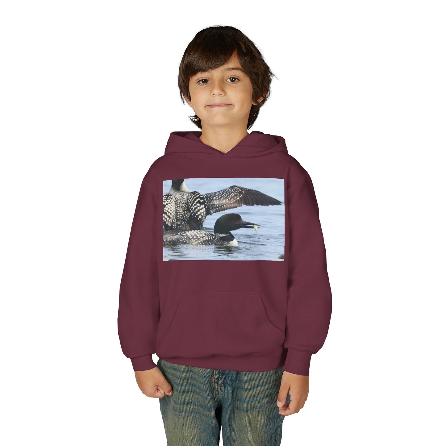 Loon Lake Youth Hoodie — Scenic Common Loon Wildlife Photo