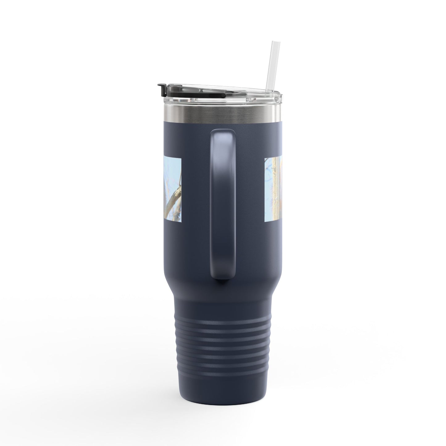 40oz Insulated Travel Mug with Cozy Raccoon Photo — Large Stainless Steel Tumbler for Road Trips & Outdoor Lovers