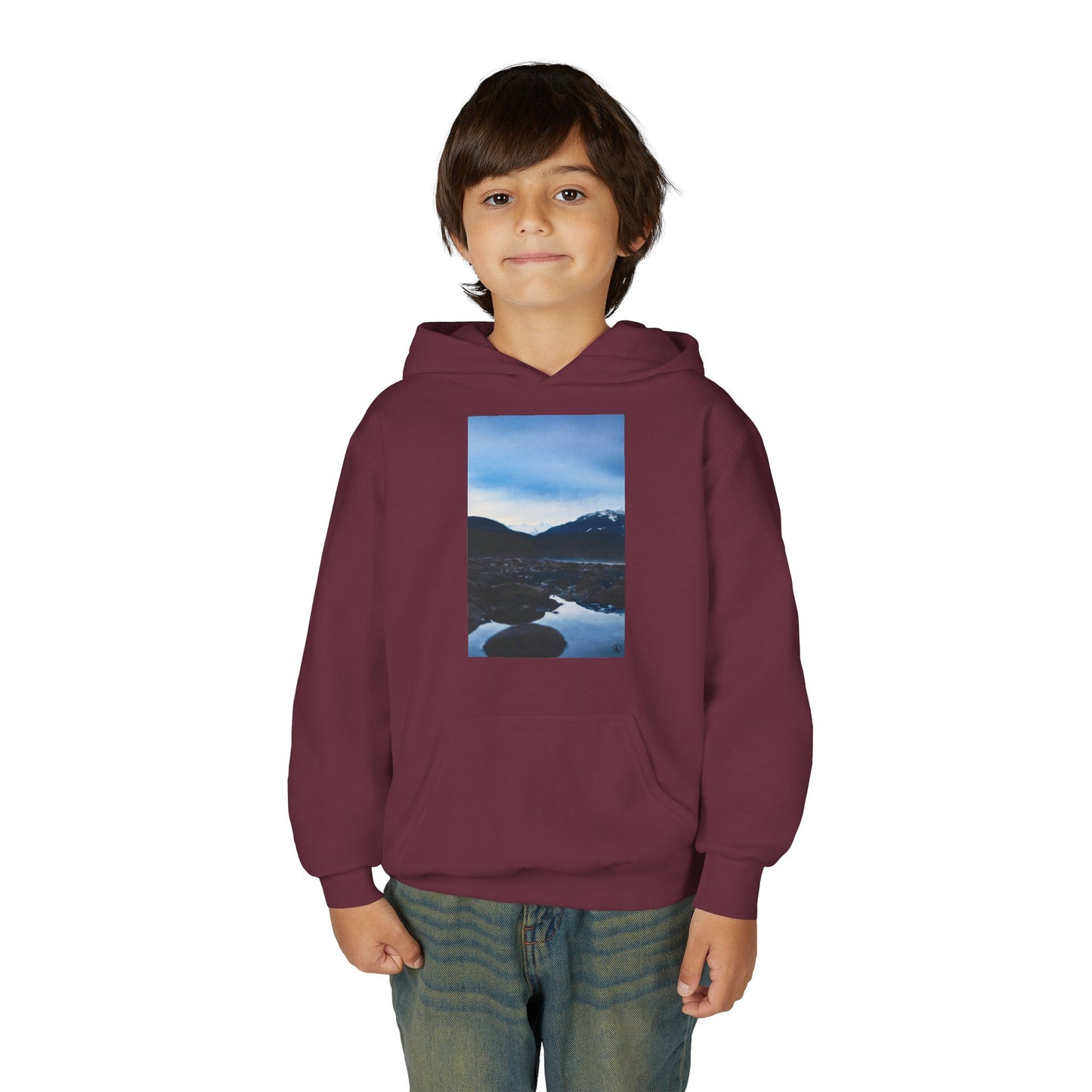Youth Hoodie with Mountain Lake Photo Print — Nature Landscape Pullover