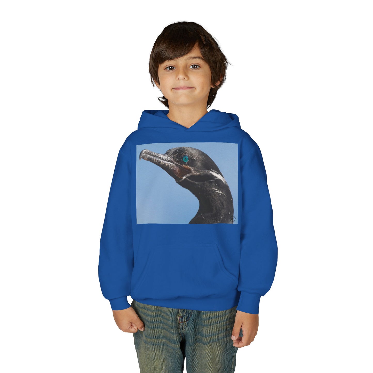 Youth Hoodie with Close-Up Cormorant Photo — Nature-Lover Kids Pullover