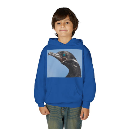 Youth Hoodie with Close-Up Cormorant Photo — Nature-Lover Kids Pullover