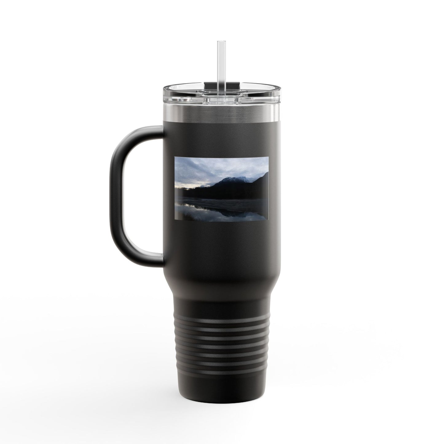 40oz Insulated Travel Mug – Scenic Lake Mountain Photo, Thermal Tumbler for Commuting & Outdoor Adventures