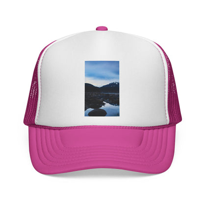 Mountain Lake Trucker Hat — Scenic Nature Photo Cap