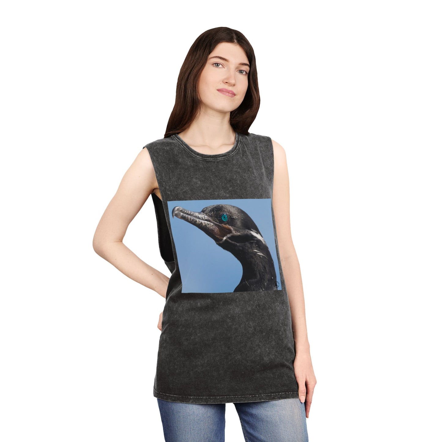 Cormorant Portrait Tank Top — Coastal Bird Photography Stonewash Tank