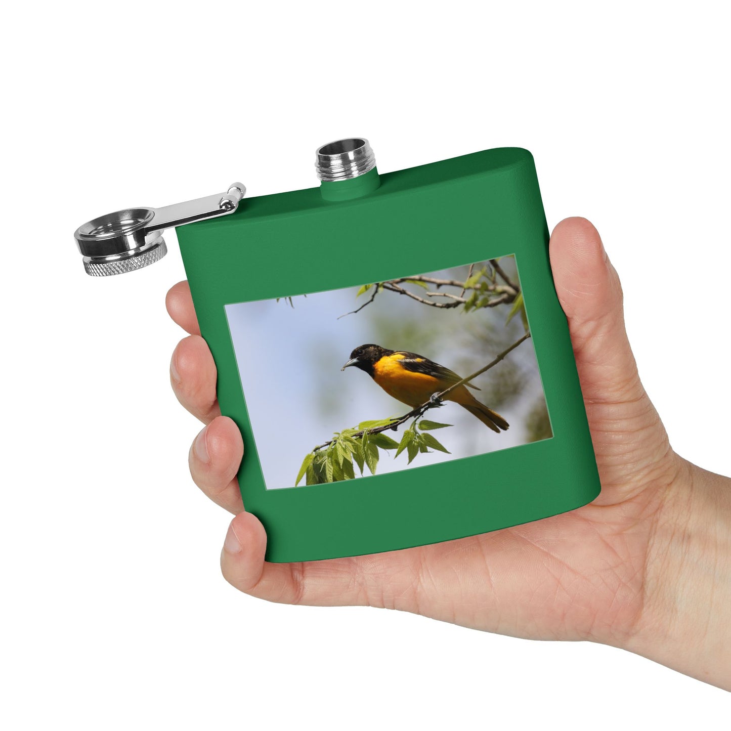 6oz Bird Photo Stainless Steel Flask — Baltimore Oriole Nature Gift