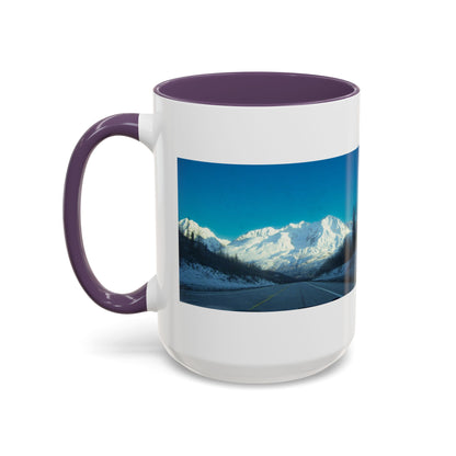 Scenic Mountain Panorama Accent Coffee Mug — Snowy Peaks Travel Coffee Cup (11/15 oz)