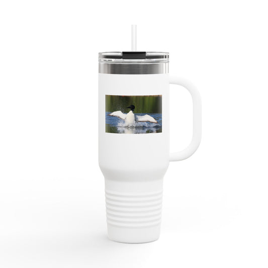 40oz Insulated Travel Mug with Scenic Loon Photo — Double-Wall Stainless Tumbler for Outdoors & Commuting