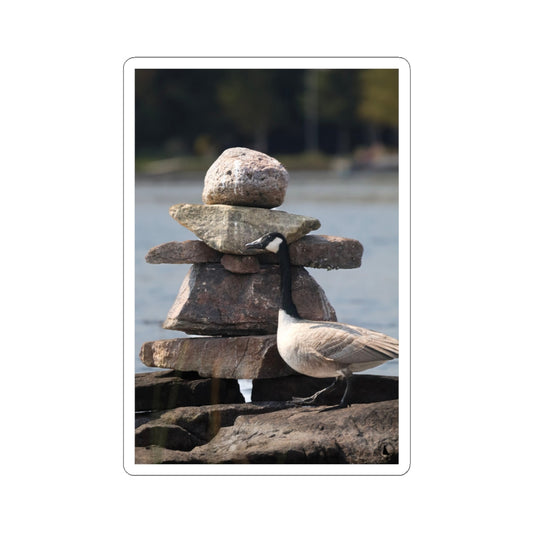 Seagull & Rock Cairn Kiss-Cut Sticker — Coastal Nature Photo Sticker