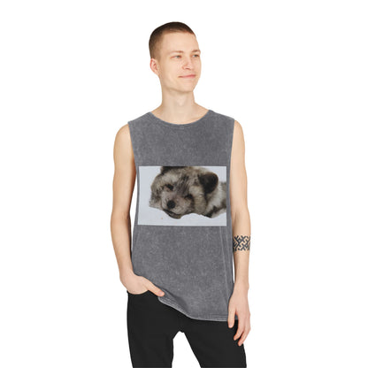Arctic Fox Sleeping Photo Tank Top — Vintage Stonewash Sleeveless Tee