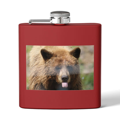 Bear Face 6oz Stainless Steel Flask — Funny Woodland Animal Hip Flask