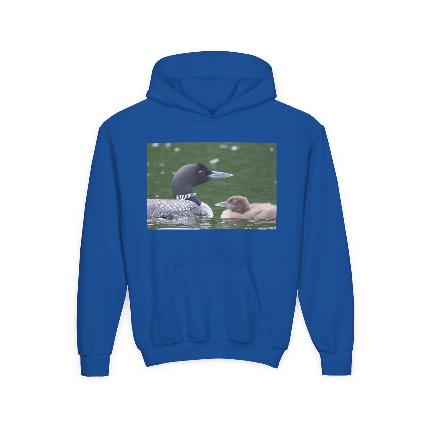 Youth Hoodie — Common Loon with Chick Nature Photo