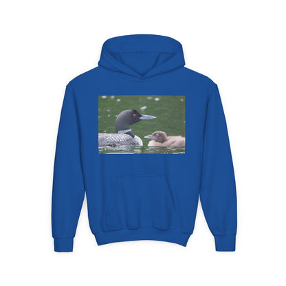 Youth Hoodie — Common Loon with Chick Nature Photo