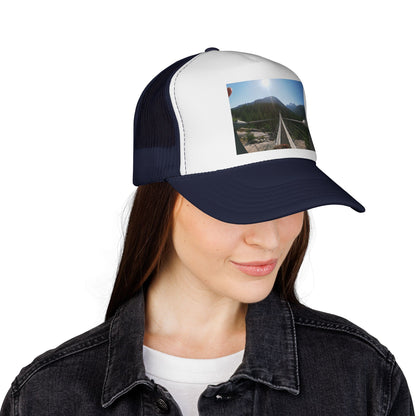 Trucker Hat - Mountain Suspension Bridge Photo Cap, Outdoor Adventure Travel Hat