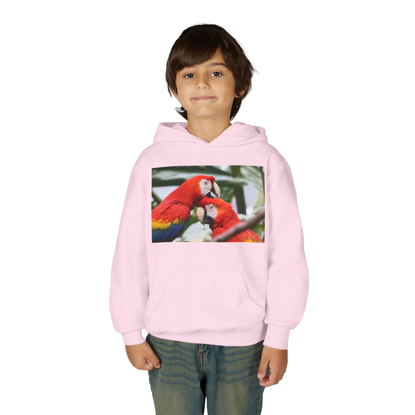 Youth Parrot Hoodie – Colorful Scarlet Macaw Kids Pullover