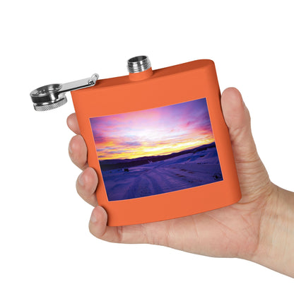 6oz Stainless Steel Flask — Winter Sunset Landscape Photo Flask