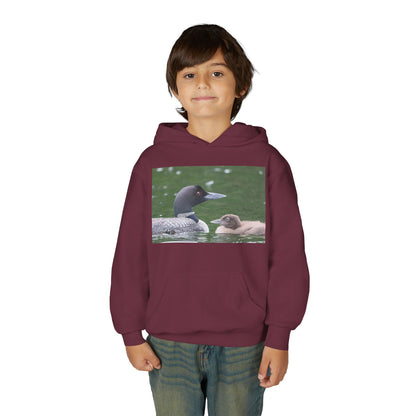 Youth Hoodie — Common Loon with Chick Nature Photo