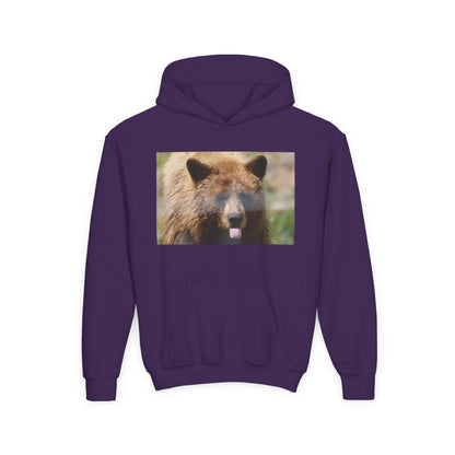 Youth Bear Hoodie — Cute Tongue-Out Bear Photo Kids Pullover