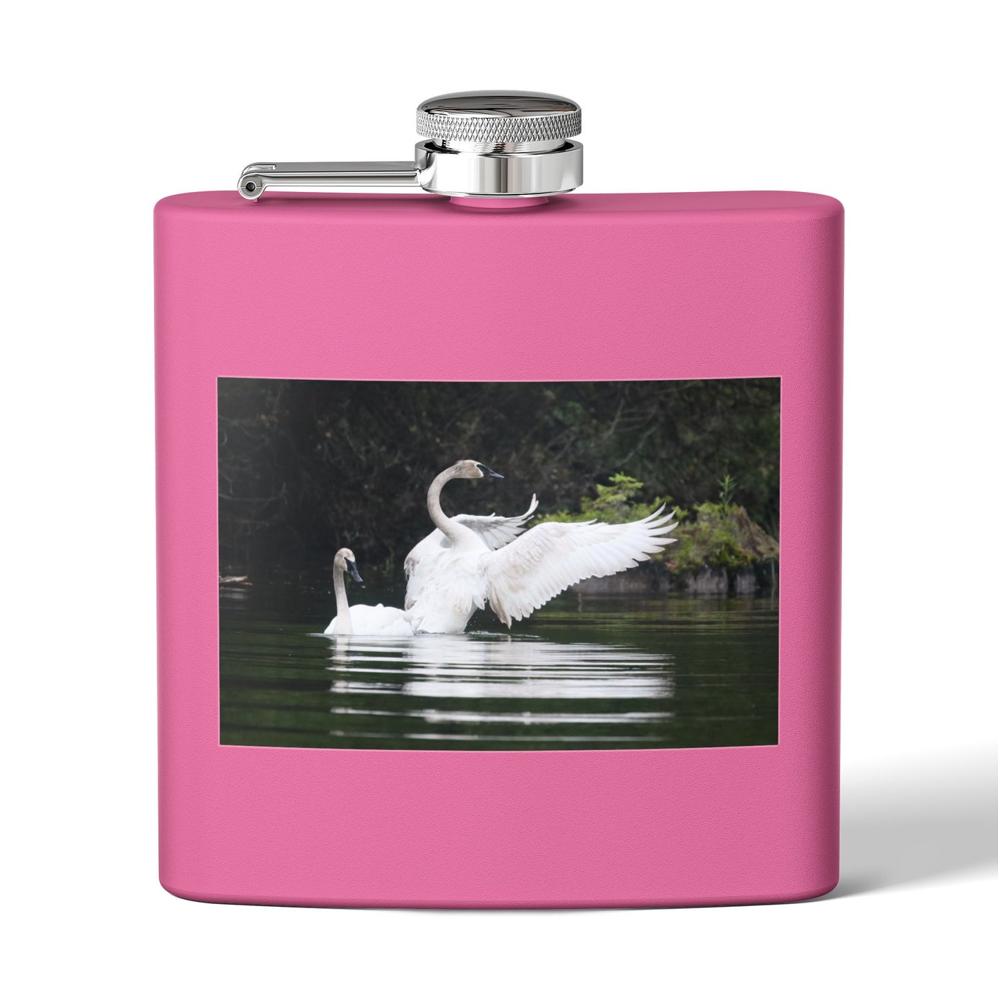 Swan Pair 6oz Stainless Steel Flask — Elegant Wildlife Photo Hip Flask