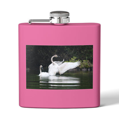 Swan Pair 6oz Stainless Steel Flask — Elegant Wildlife Photo Hip Flask