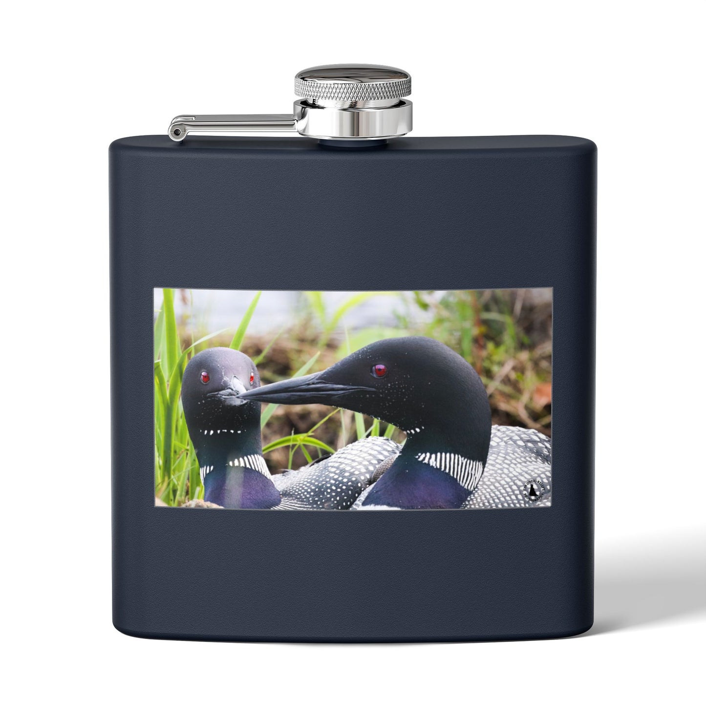 6oz Stainless Steel Flask — Loon Pair Nature Photo Flask for Outdoors & Gifts