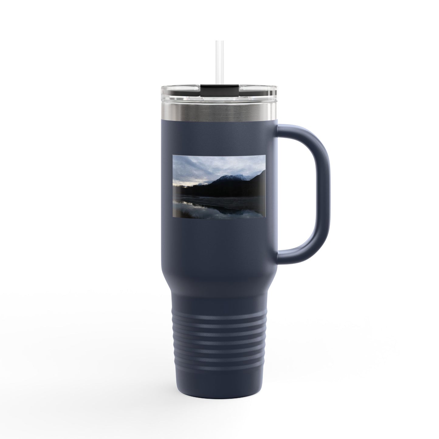 40oz Insulated Travel Mug – Scenic Lake Mountain Photo, Thermal Tumbler for Commuting & Outdoor Adventures