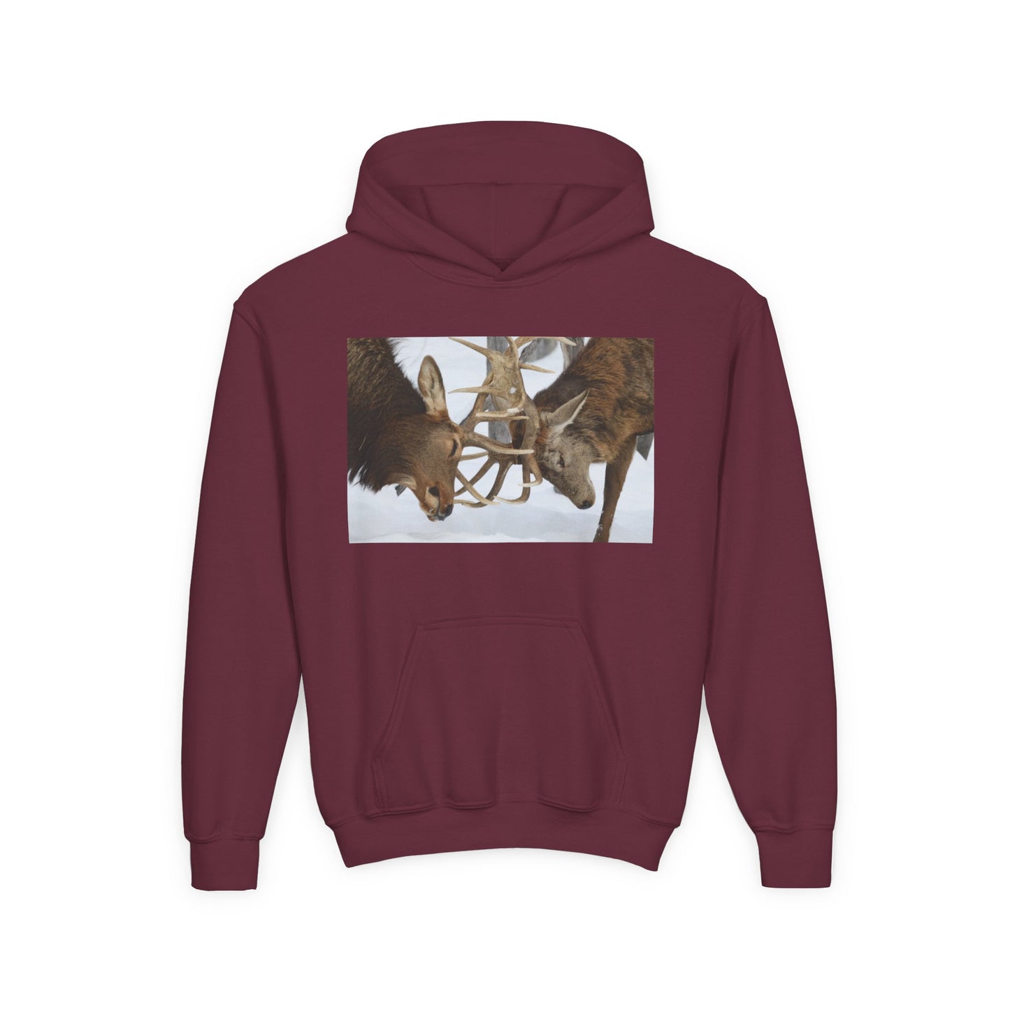 Fighting Deer Antlers Youth Hoodie | Wildlife Nature Illustration