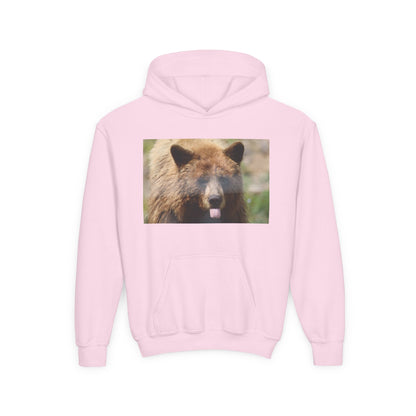 Youth Bear Hoodie — Cute Tongue-Out Bear Photo Kids Pullover