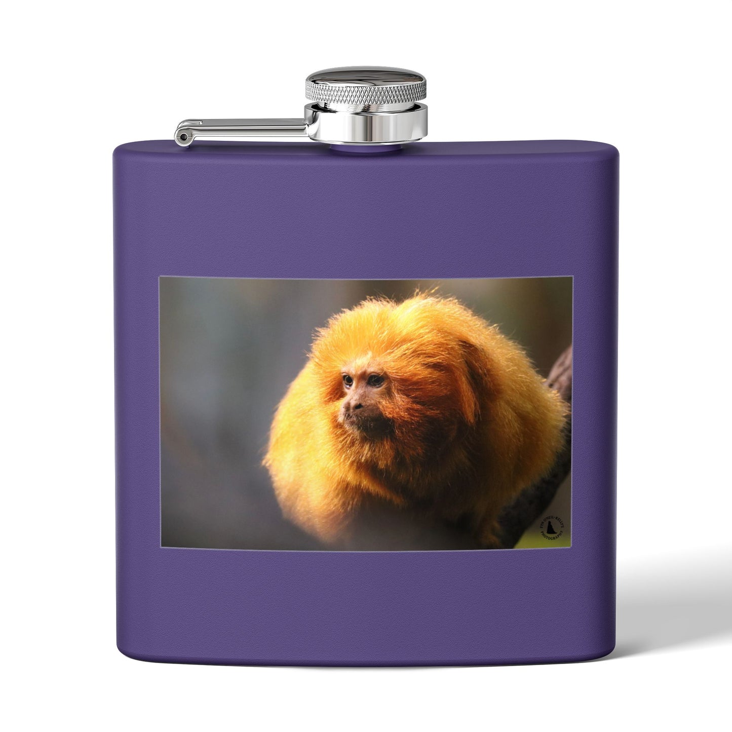 6oz Stainless Steel Flask with Golden Lion Tamarin Photo