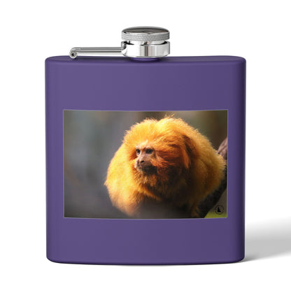 6oz Stainless Steel Flask with Golden Lion Tamarin Photo