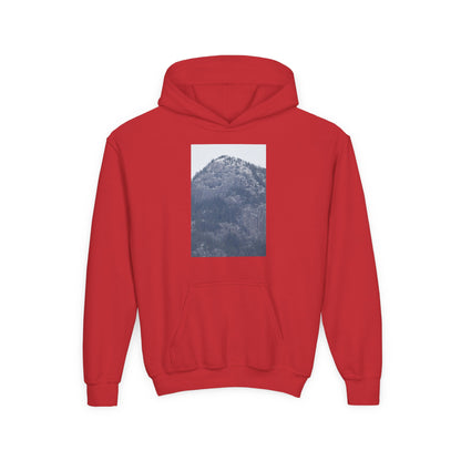 Mountain Peak Youth Hoodie — Winter Snow Scenic Graphic Sweatshirt