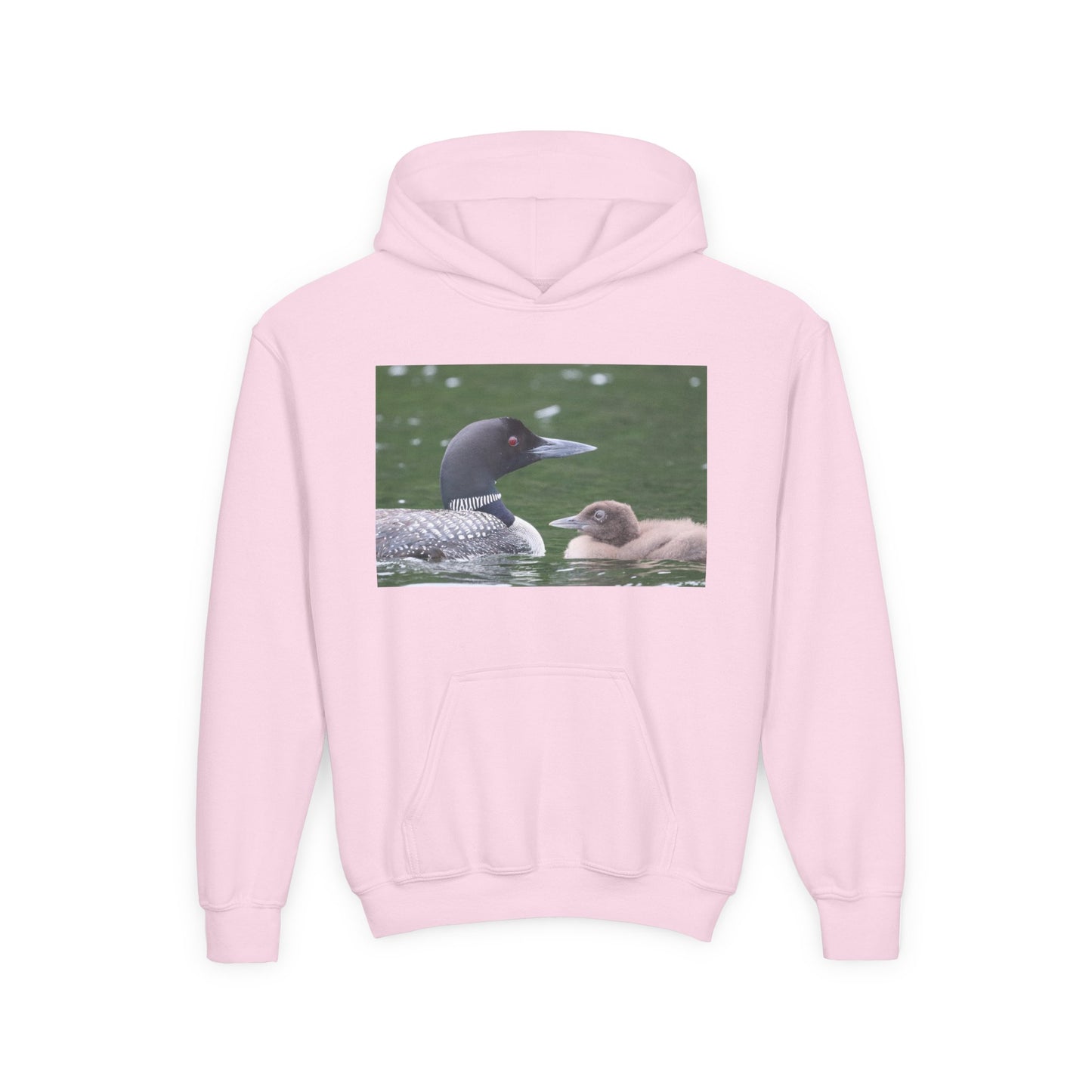 Youth Hoodie — Common Loon with Chick Nature Photo