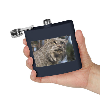 Lynx Portrait Stainless Steel Flask — 6oz Wildlife Gift for Outdoor Lovers