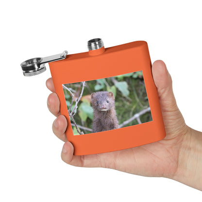 Mink Portrait Stainless Steel Flask — 6oz Wildlife Animal Photo Hip Flask