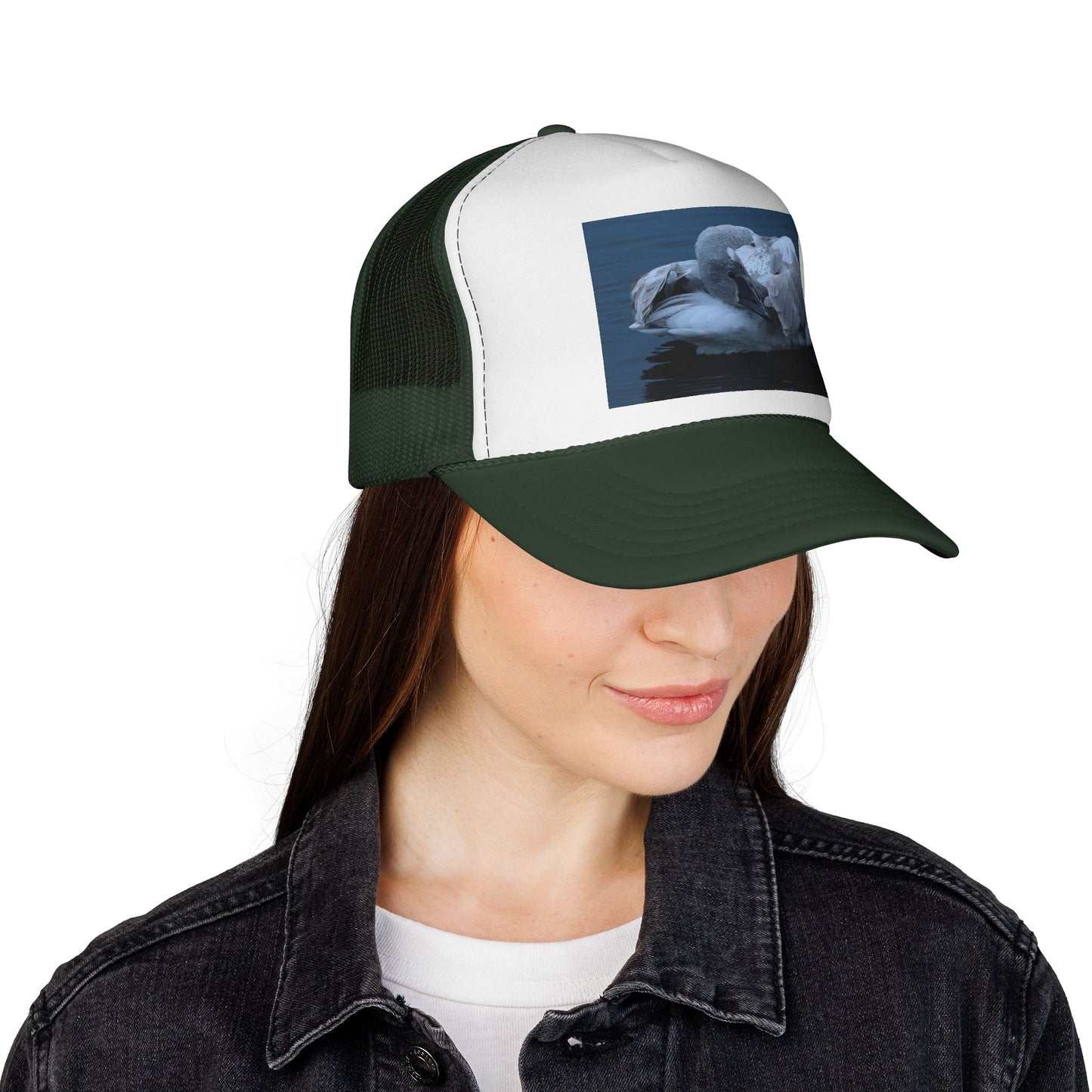 Swan Trucker Cap - Serene Sleepy Swan Photo Mesh Hat