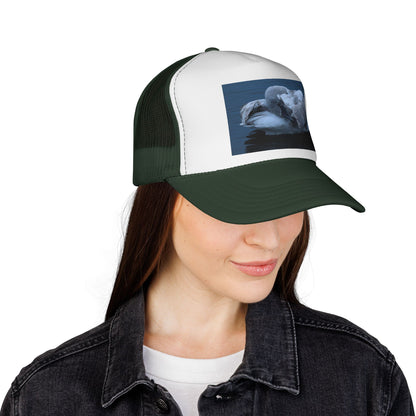 Swan Trucker Cap - Serene Sleepy Swan Photo Mesh Hat