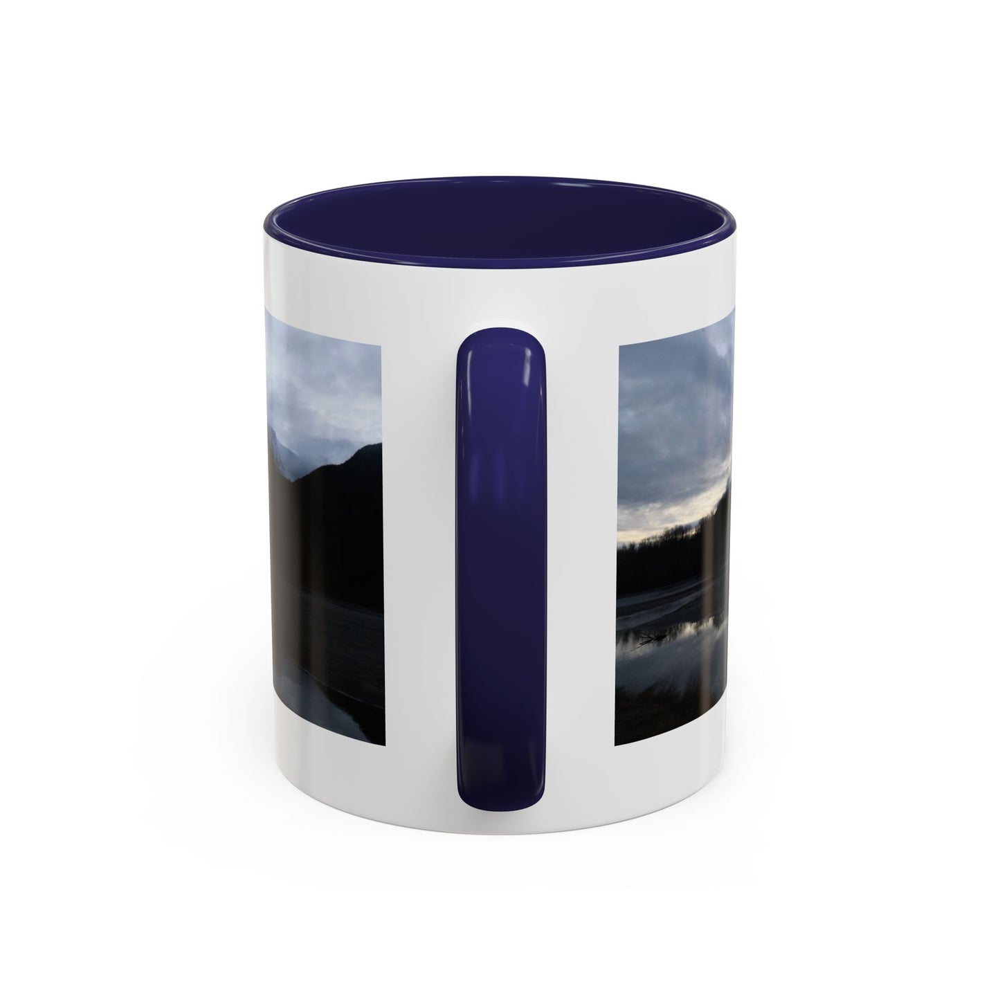 Scenic Mountain Lake Accent Coffee Mug — Moody Sunset Reflection (11oz & 15oz)