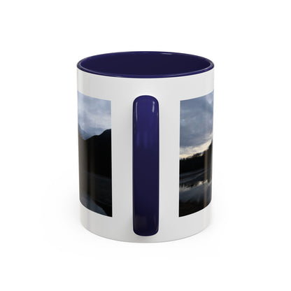 Scenic Mountain Lake Accent Coffee Mug — Moody Sunset Reflection (11oz & 15oz)