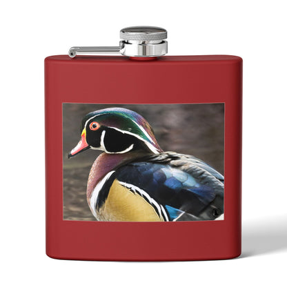 Wood Duck Stainless Steel Flask — 6oz Pocket Hip Flask for Birdwatchers & Outdoor Gifts