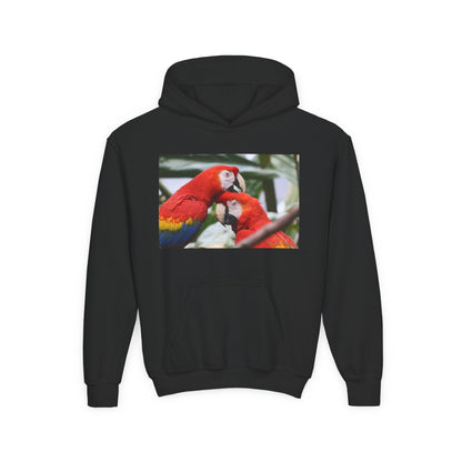 Youth Parrot Hoodie – Colorful Scarlet Macaw Kids Pullover